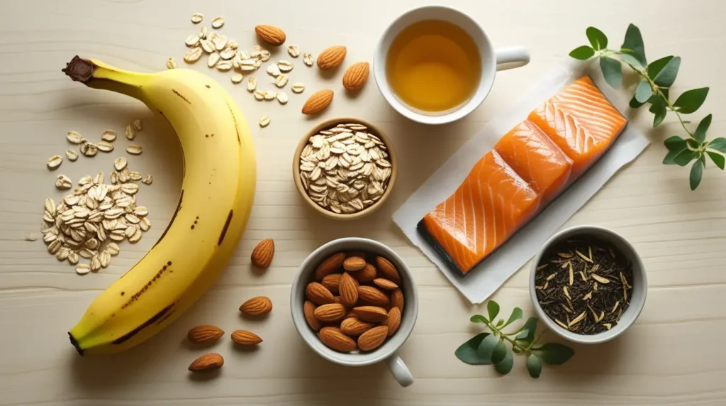 Banana aveia castanhas peixe e chá de camomila — alimentos que ajudam a regular o sono e o humor