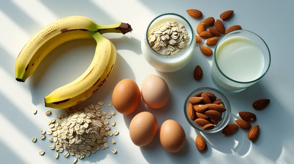 Banana aveia leite ovos e castanhas — alimentos ricos em triptofano para comer à noite e dormir melhor