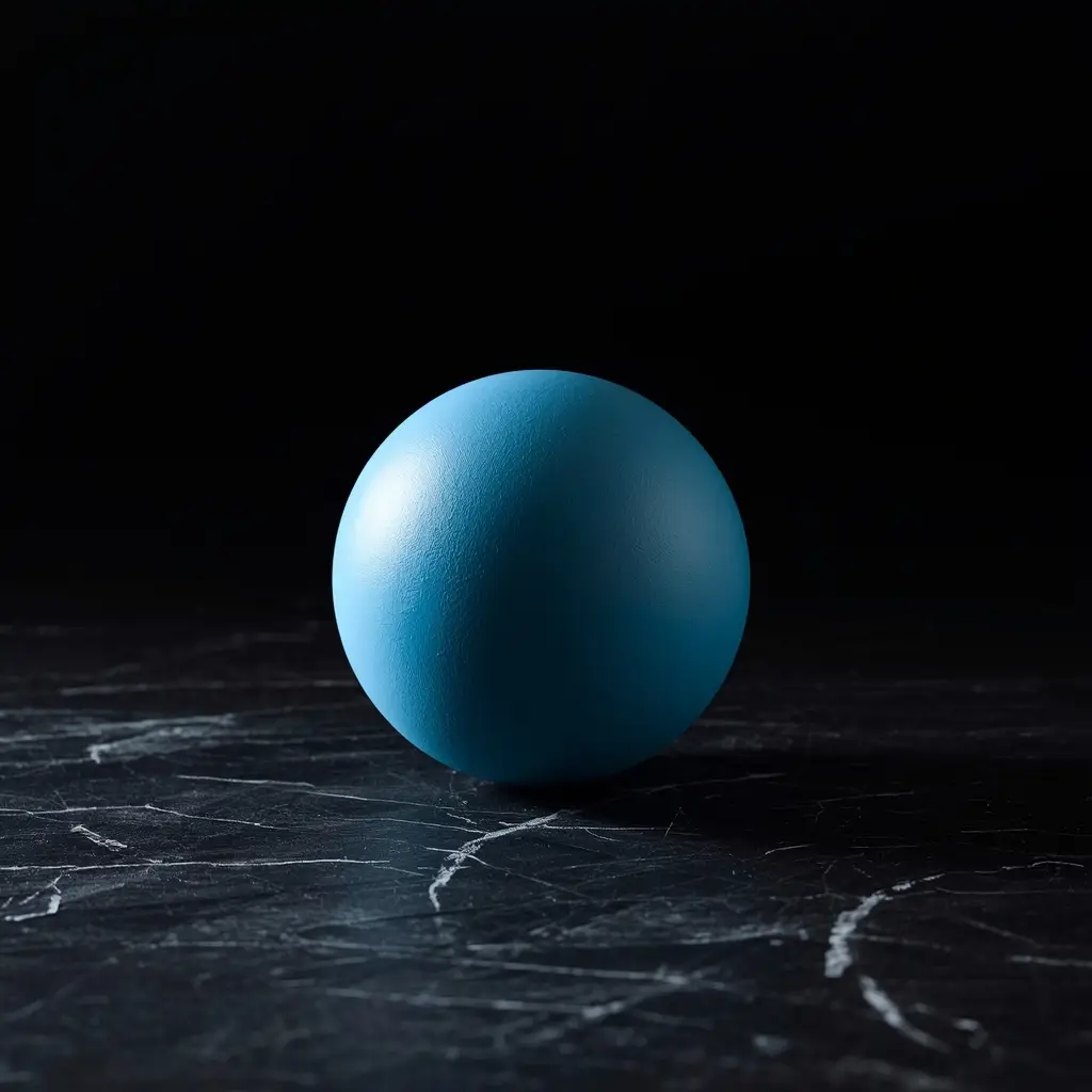 Bola anti-estresse terapêutica azul sobre superfície escura — bola para aliviar tensão nas mãos e antebraços