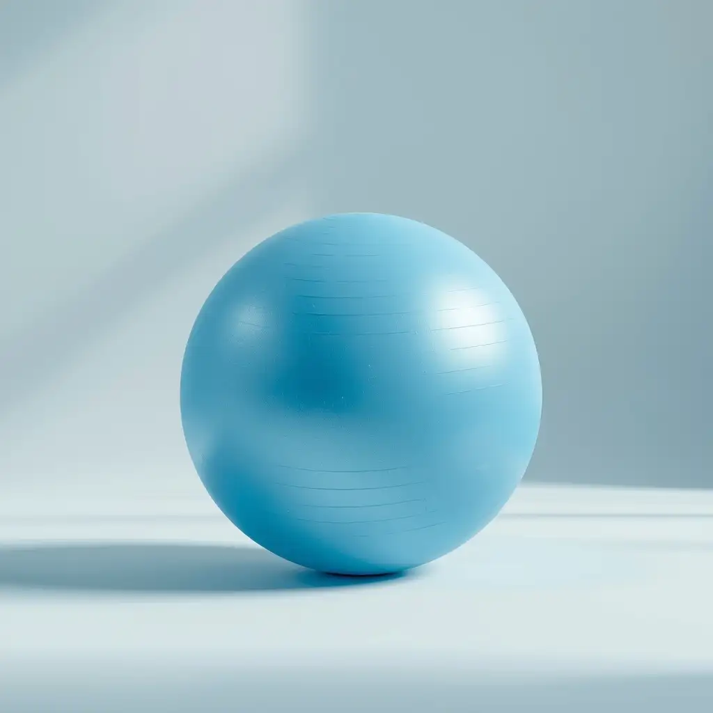 Bola de exercícios azul gym ball sobre superfície clara — bola para treino de core e equilíbrio