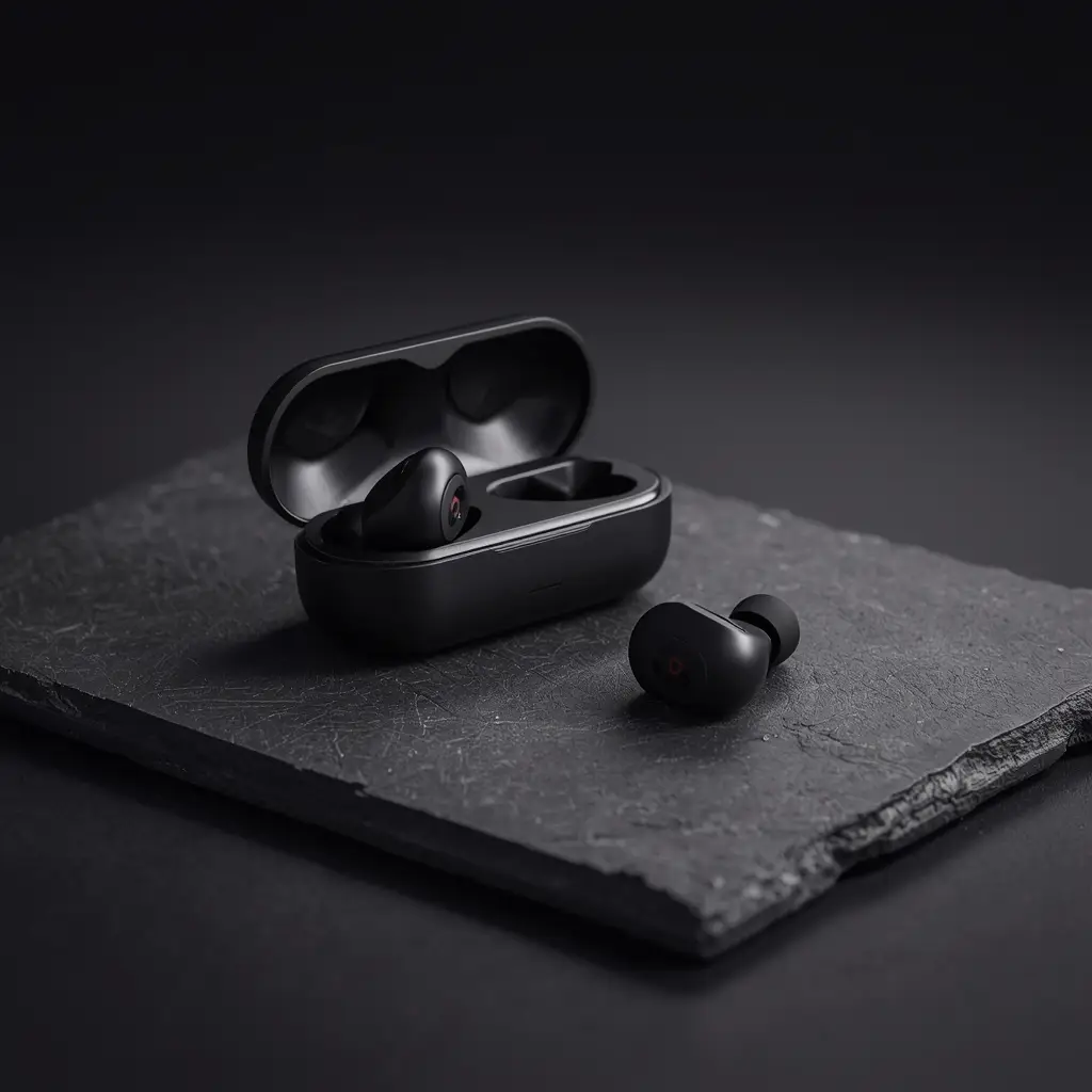 Fones de ouvido bluetooth desportivos sobre superfície escura - fones para ouvir música durante a caminhada