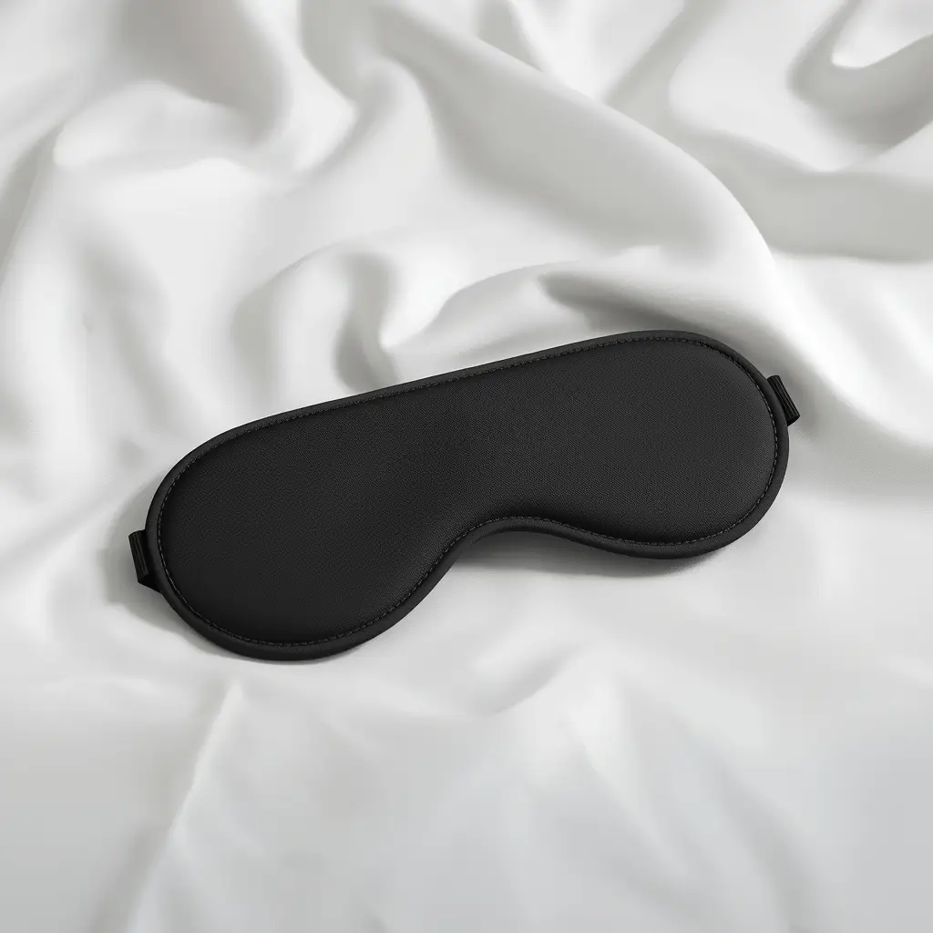 Máscara de dormir 3D contornada sobre superfície branca — escuridão total contra sono leve