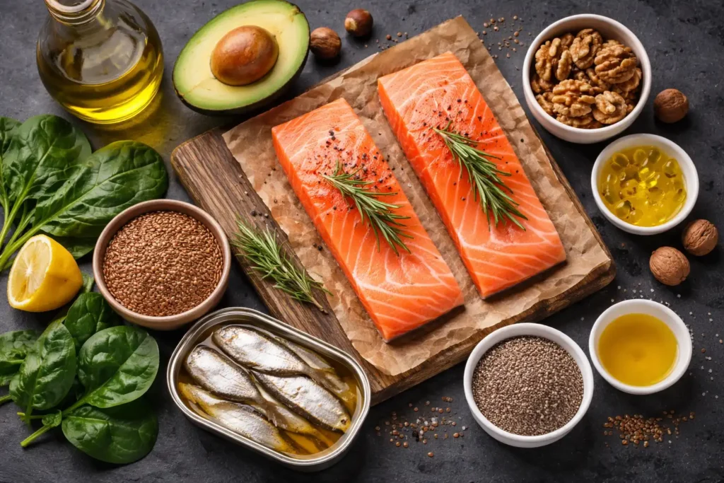 Salmão sardinha e atum com sementes de chia e linhaça — ómega-3 alimentos para ansiedade