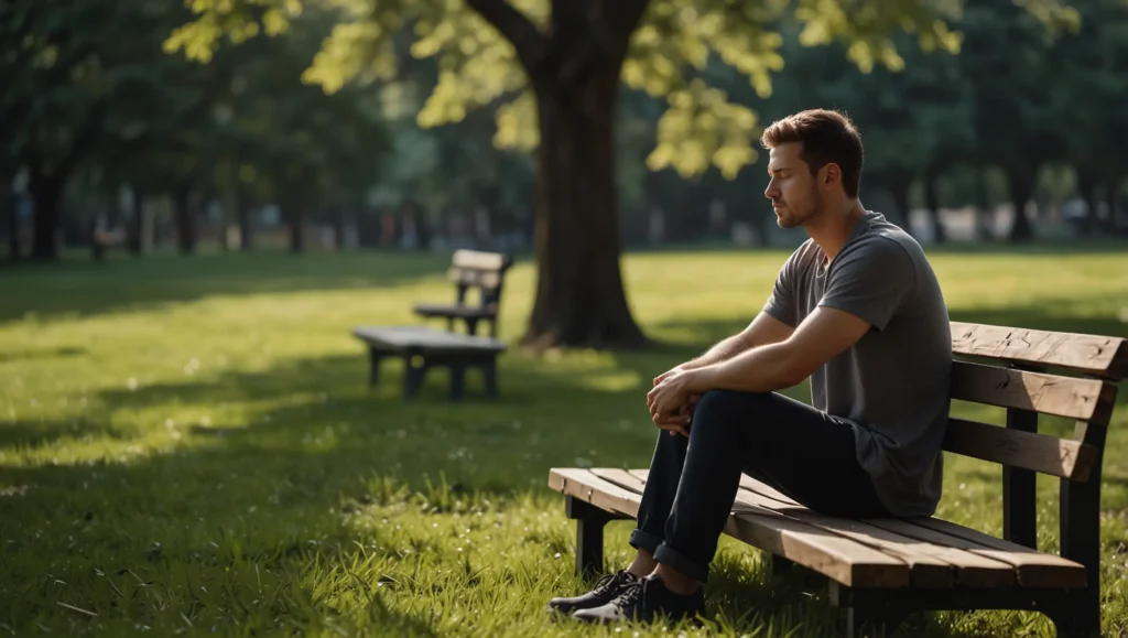 Pessoa fazendo pausa consciente ao ar livre longe dos ecrãs — pausas estratégicas para aliviar cansaço mental