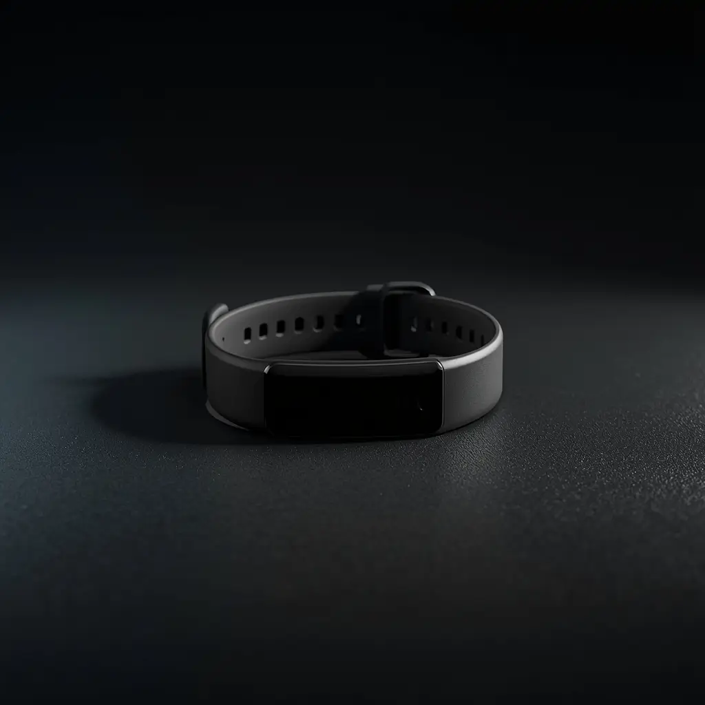 Smartband rastreador de sono no pulso sobre superfície escura — monitorar sono leve e profundo