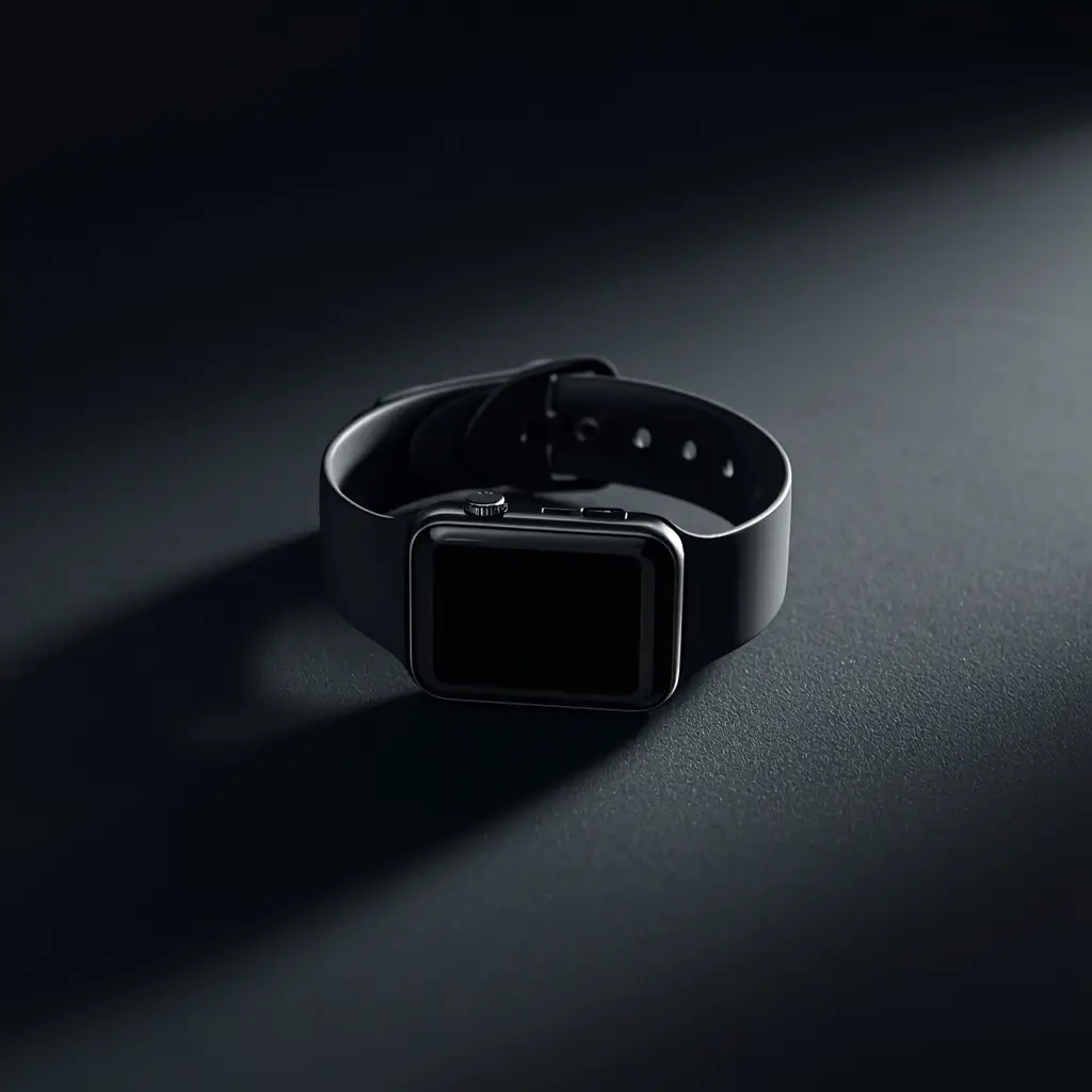 Smartwatch fitness preto sobre superfície escura — relógio para monitorar frequência cardíaca durante a caminhada