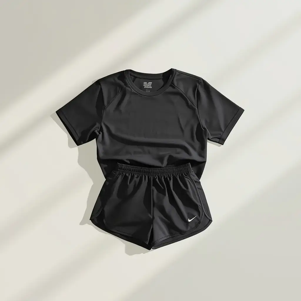 Conjunto de roupa desportiva respirável dobrada sobre superfície clara — roupa confortável para exercícios de iniciantes