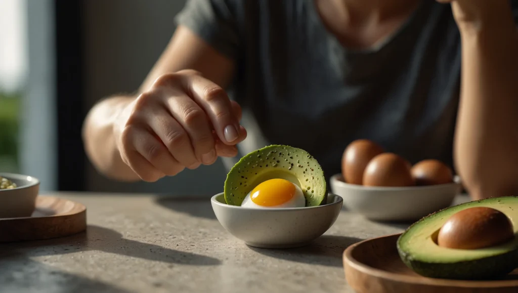  Pessoa tomando multivitamínico com refeição saudável — como tomar multivitamínico para máxima absorção
