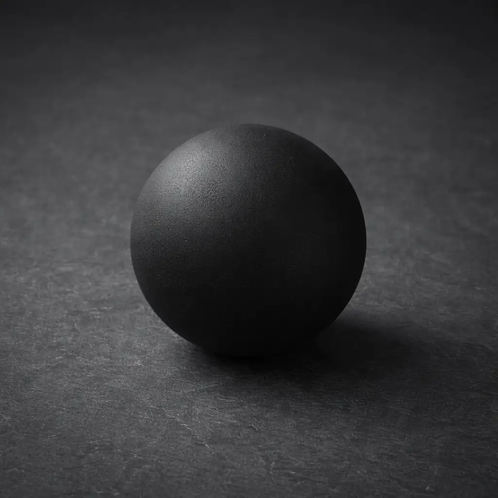 Bola de massagem preta sobre superfície escura — bola de massagem para tensão nos ombros e pescoço