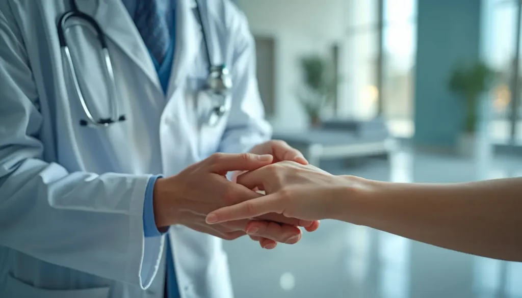 Médico examinando a mão de um paciente — quando consultar médico por dormência nas mãos ao acordar
