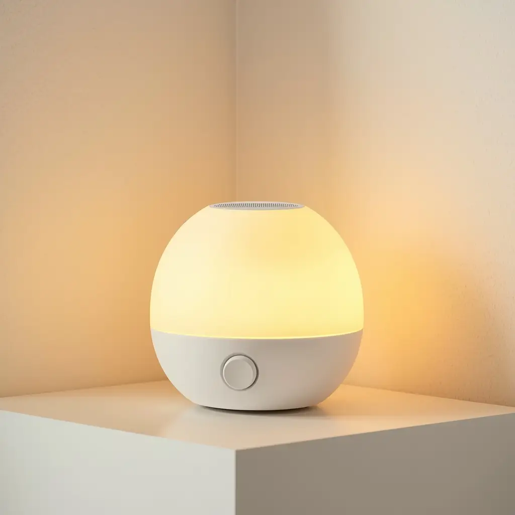 Hatch Rest 2nd Gen aparelho de ruído branco colorido sobre superfície branca — melhor aparelho de ruído branco para bebé