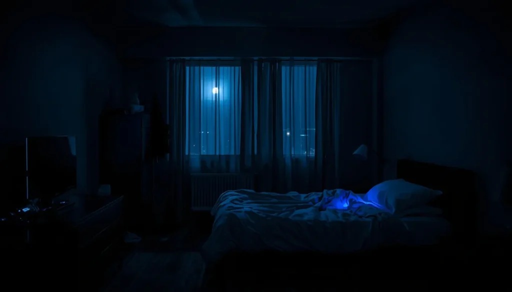 Luz azul de ecrã no quarto escuro suprimindo melatonina - por que usar máscara de dormir