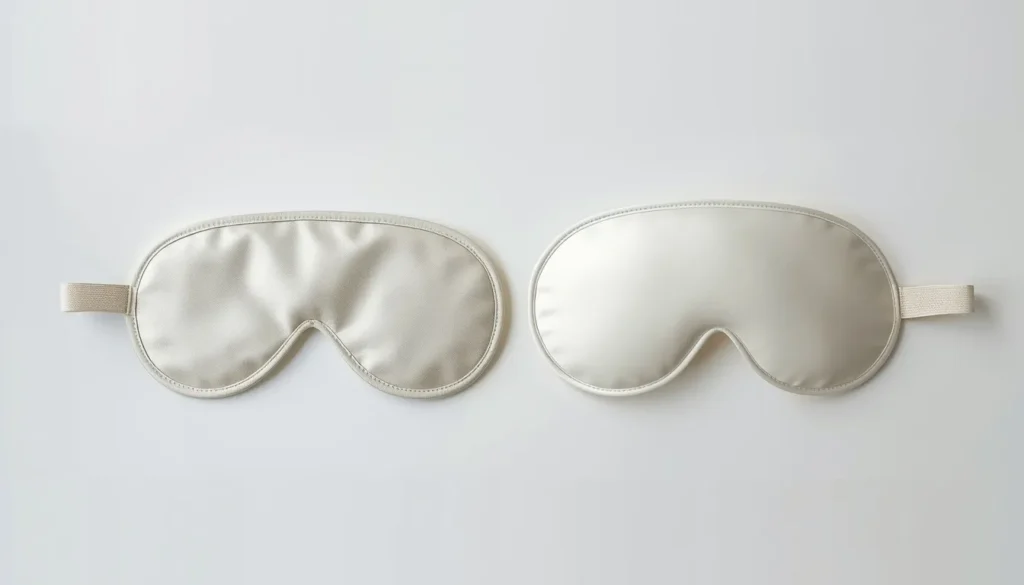 Comparação entre máscara de dormir plana e máscara 3D side by side sobre superfície branca