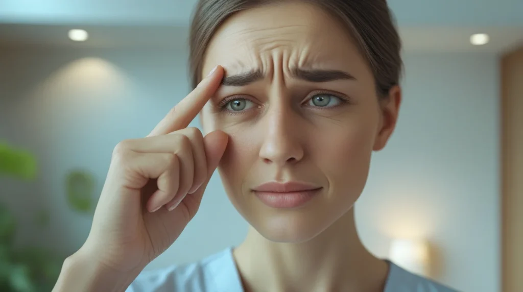 Pessoa esfregando o olho com expressão de irritação — olho piscando sozinho tique na pálpebra