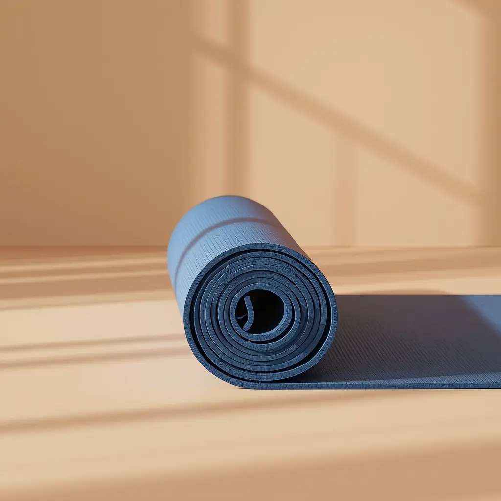 Tapete de yoga azul antiderrapante sobre superfície clara — tapete para exercícios para mais de 50 anos em casa
