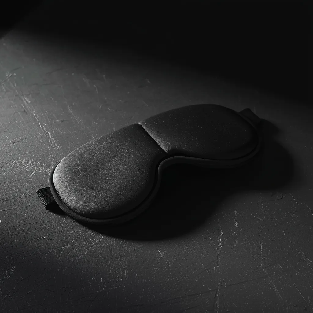 TEMPUR Sleep Mask preta de memory foam sobre superfície escura — máscara de dormir premium