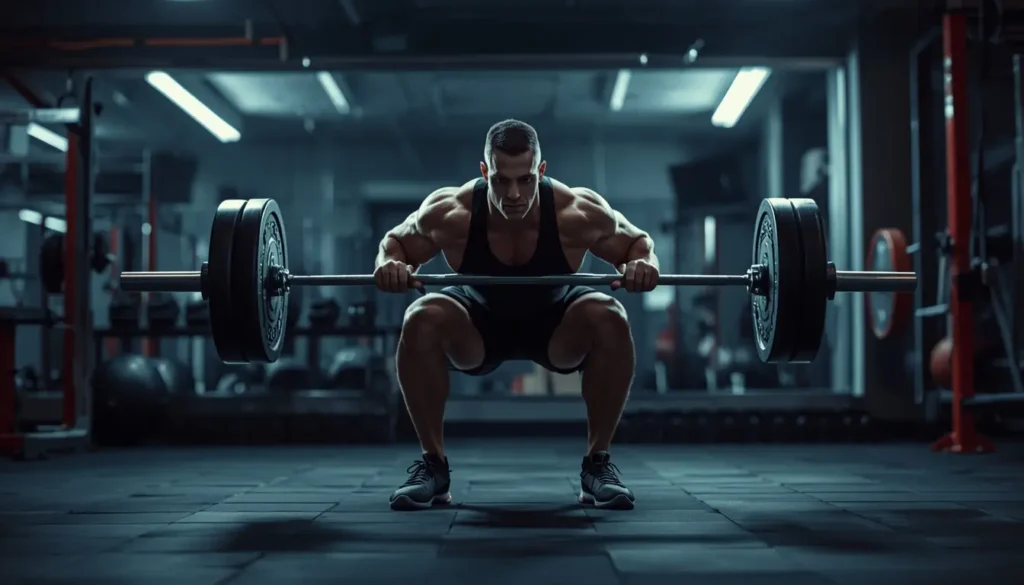 Atleta a levantar peso com máxima intensidade — creatina fosfocreatina ATP energia muscular para ganhar massa