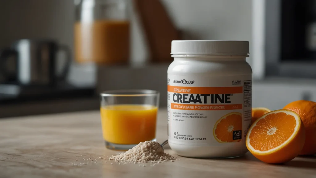 Creatina em pó misturada com sumo de laranja — creatina com carboidratos insulina absorção muscular