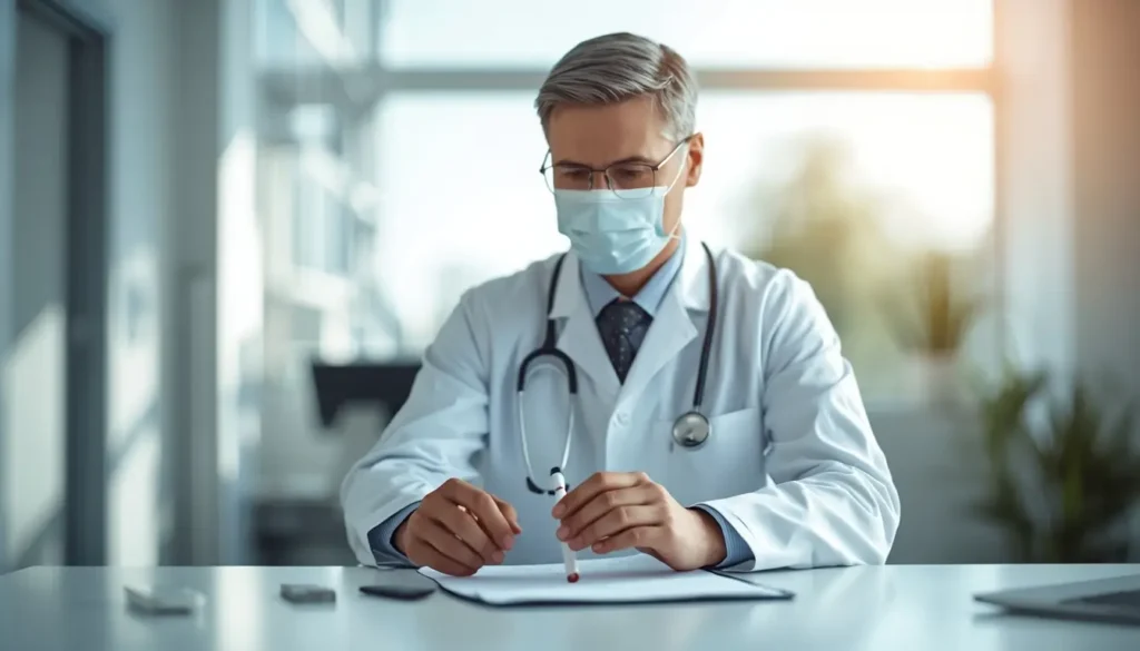 Médico com análises de glicemia explicando diabetes — tipos de diabetes tipo 1 tipo 2 e pré-diabetes