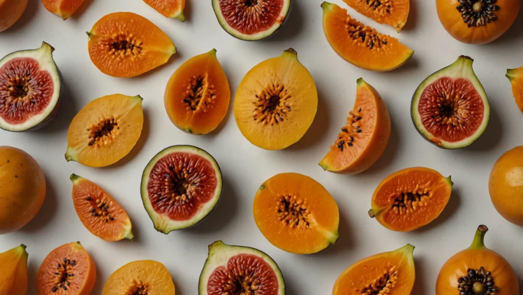 Figos mamão laranja e banana madura — frutas para intestino preso com papaína pectina e prebióticos