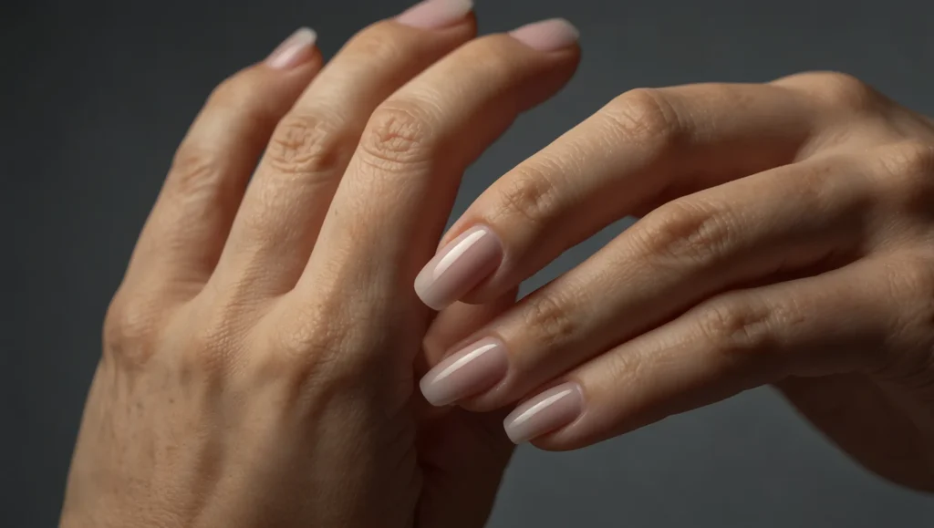 Close-up de unhas saudáveis e unhas com estrias em comparação — matriz ungueal e crescimento